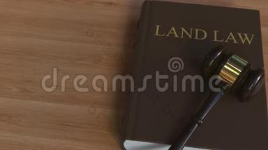 土地法律书和法庭木槌。 3D动动画